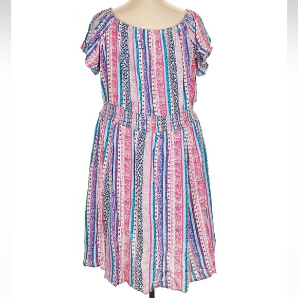 Torrid Lenny Smocked Off Shoulder Mini Dress Plus Size 3 3X 22-24 Floral Stripe - Picture 4 of 7